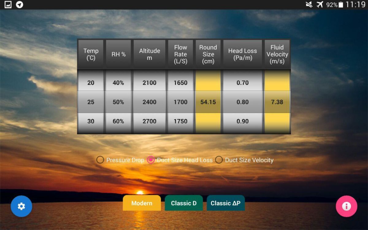 hvac calculations screen