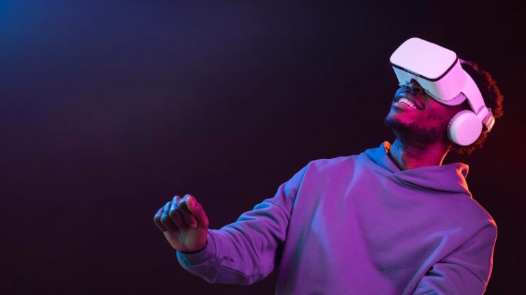 Image of Person enjoying a VR product demo with a headset and headphones
