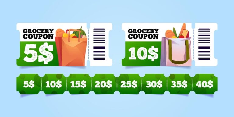 Image of grocery discount coupons with various savings amounts
