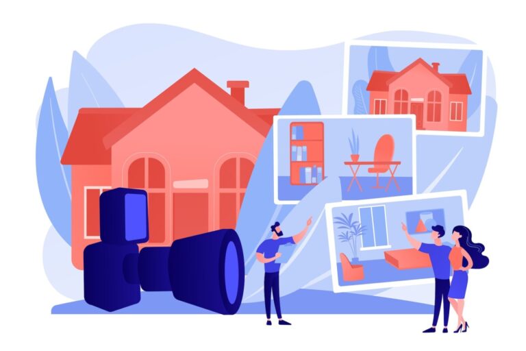 Tenants viewing house and interior images, symbolizing property management communication