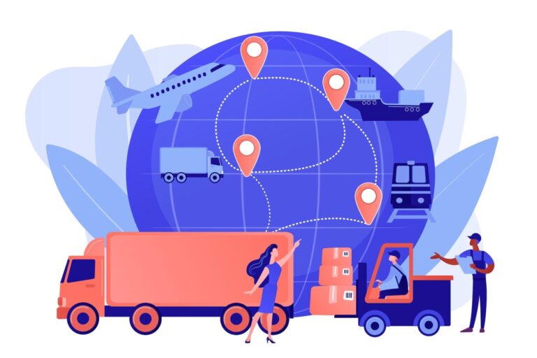 Global logistics and delivery illustration, symbolizing tenant-landlord service coordination