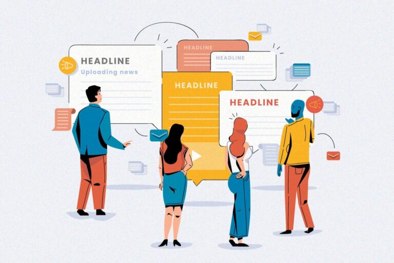 People viewing and discussing news headlines