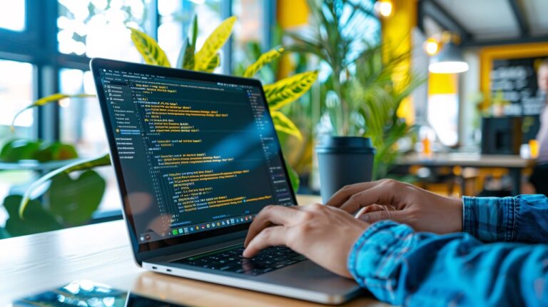 Image of man writing code in future Programming Language