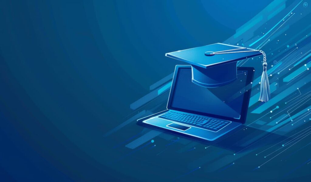 Laptop with graduation cap symbolizing digital education