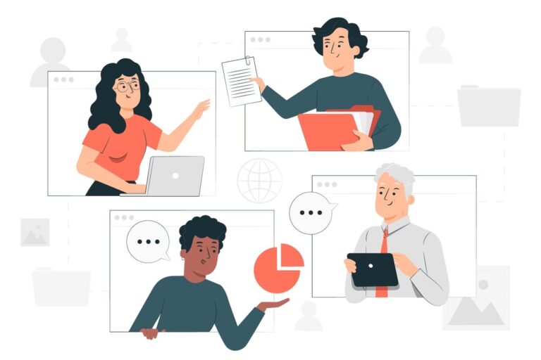 Illustration of online collaboration in education through technology