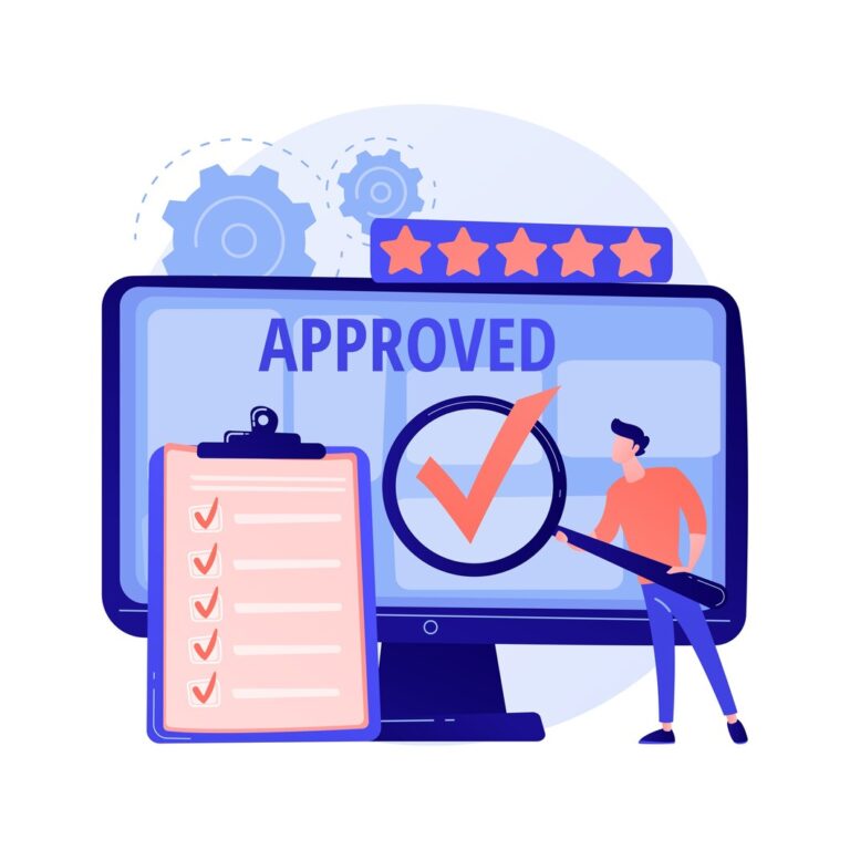 Illustration of a software audit approval process with checklist and verification