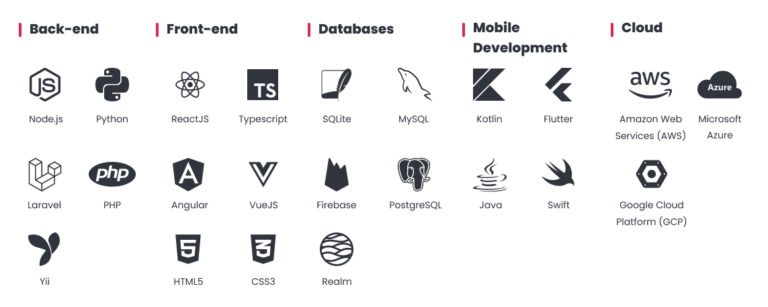 Image of Icons representing technologies used in custom software development