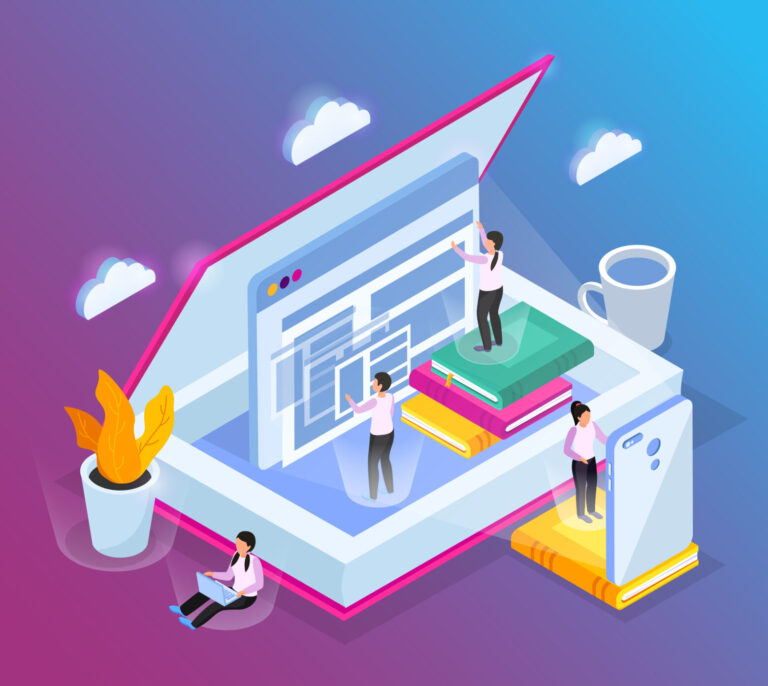 Image of Online library isometric composition